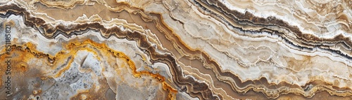 Abstract Stone Texture with Wavy Layers and Golden Veins.