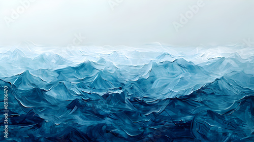 Abstract Ocean Waves Painting with Blue and White Brush Strokes, Modern Art Background, Contemporary Marine Artwork photo