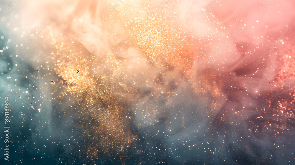 Fototapeta premium Abstract Artistic Background with Colorful Smoke and Glitter Particles in Soft Pastel Tones