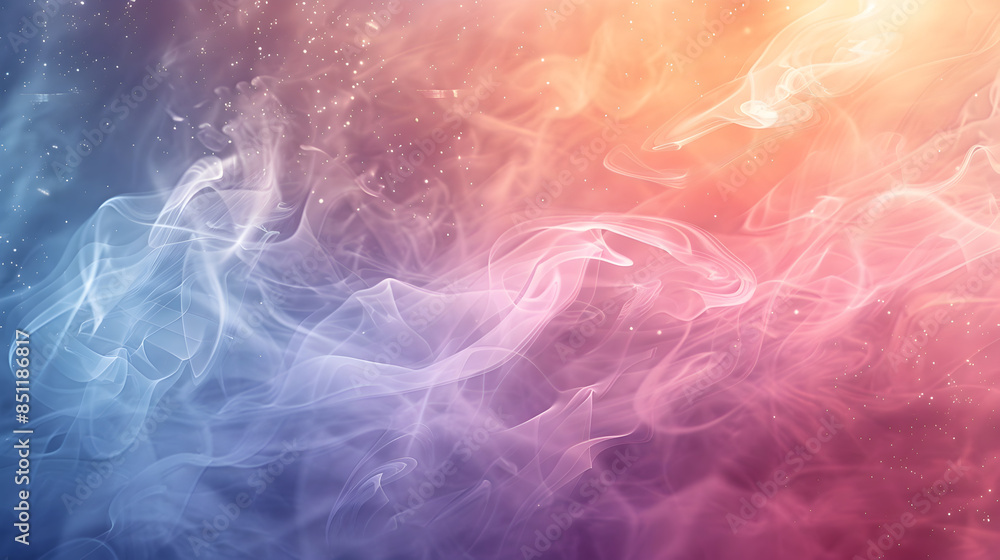 Fototapeta premium Abstract Colorful Smoke Background with Gradient Hues and Sparkling Particles in Soft Focus