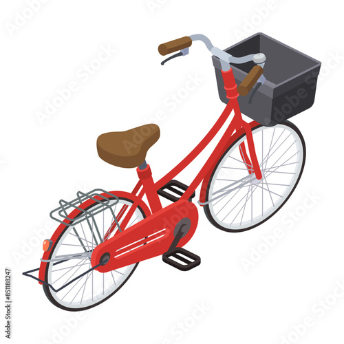 アイソメトリックで描いた赤い自転車のイラスト