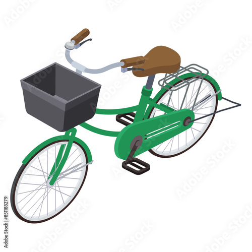 アイソメトリックで描いた緑色の自転車のイラスト