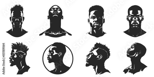 Set of vector icons silhouette of black man head minimal logo design