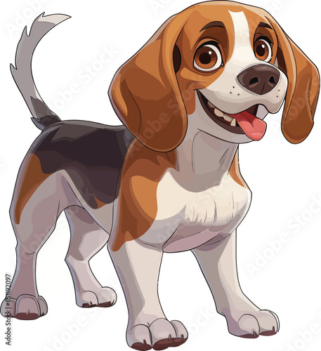 A happy little cartoon style dog  on white background