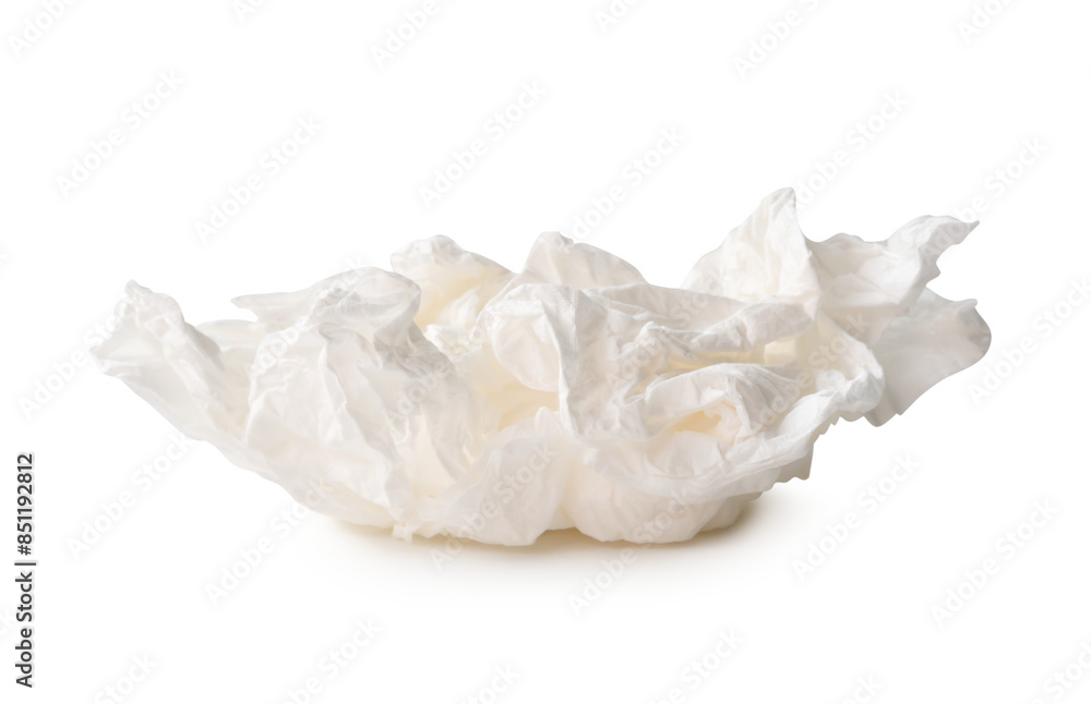 Front view of screwed or crumpled tissue paper ball after use in toilet or restroom isolated with clipping path and shadow in png file format Front view of screwed or crumpled tissue paper ball after use in toilet or restroom isolated with clipping path and shadow in png file format