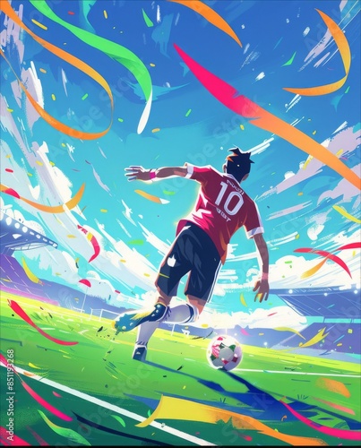 Wallpaper Mural Flat Style Illustration of a Football Player Preparing to Shoot Inside a Stadium on a Sunny Day with Clear Blue Sky, Capturing the Excitement of the European Cup Torontodigital.ca
