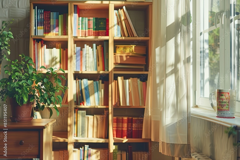 Cozy Home Library with Morning Sunlight Cozy Home Library with Morning Sunlight