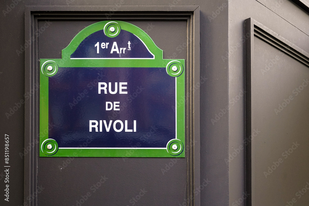 typical Parisian treet name sign , Rue de Rivoli typical Parisian treet name sign , Rue de Rivoli