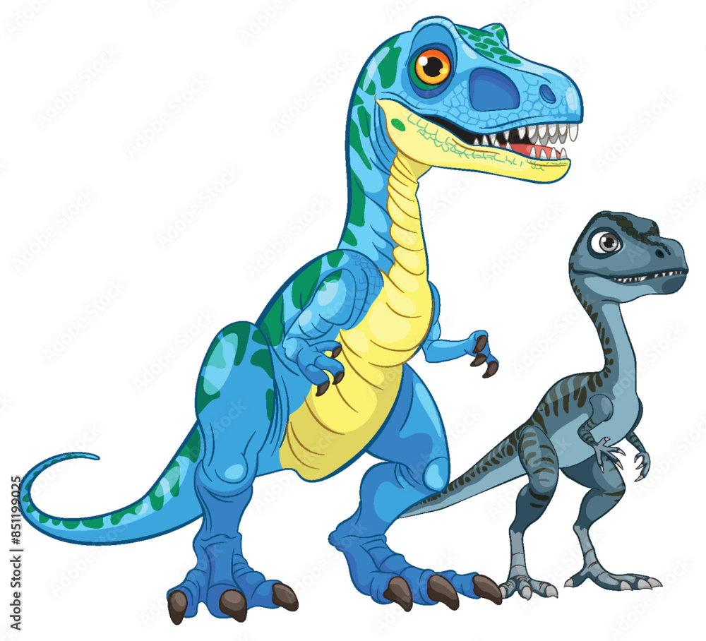 Fototapeta premium Two vibrant dinosaurs standing together