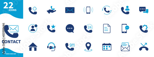 Contact icon. Set of call, phone, list, chat icons. Solid vector icons