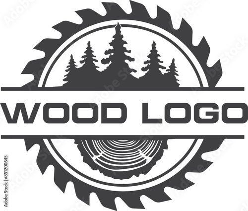 Carpentry logo, circular saw emblem badge with metal nail, hammer, window, roof design vector logo