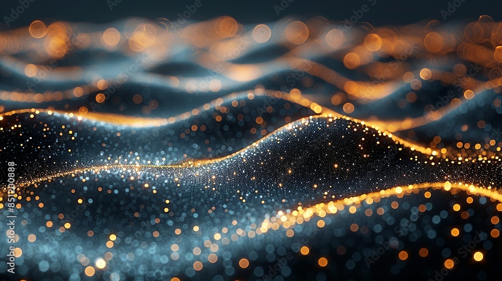 Φωτογραφία An abstract background with a blend of glittery gold and silver particles suspended in a black liquid, creating a sense of depth and richness that exudes luxury