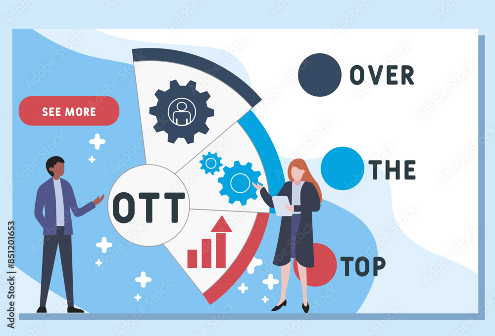 OTT - Over The Top acronym. business concept background. vector illustration concept with keywords and icons. lettering illustration with icons for web banner, flyer, landing OTT - Over The Top acronym. business concept background. vector illustration concept with keywords and icons. lettering illustration with icons for web banner, flyer, landing