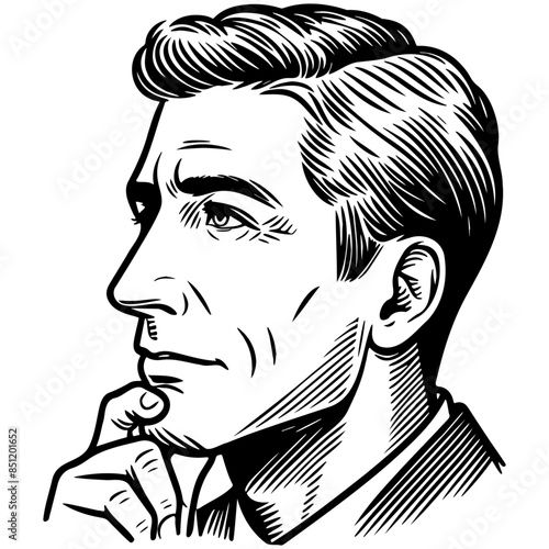 Man Face Thinking Sketch Illustration.