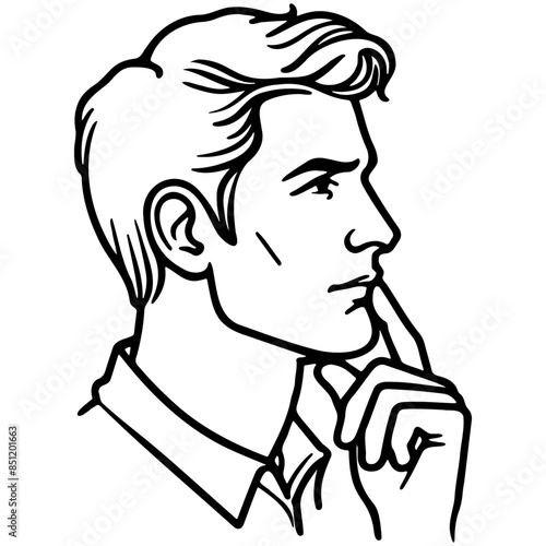 Man Face Thinking Sketch Illustration.