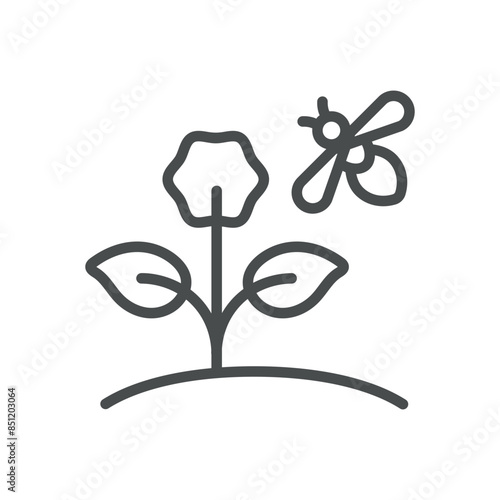 Bee on a Flower Field Icon. Simple Illustration of a Bee Flying Near a Flower. Linear Vector Design. Vector Symbol on White Background.