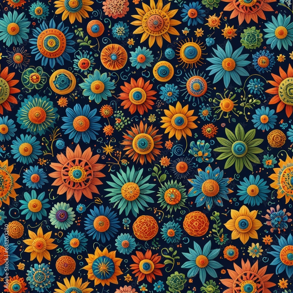 Abstract Floral Pattern with Sunflowers and Daisies. Abstract Floral Pattern with Sunflowers and Daisies.