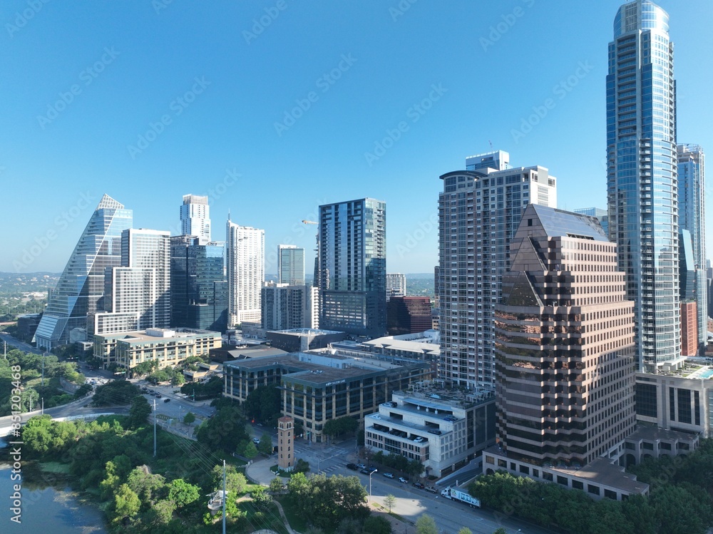Aerial view of Austin: A vibrant and diverse city in Texas known for its live music scene, outdoor activities, and eclectic culture.