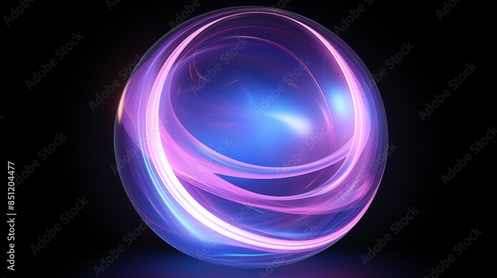 Naklejka premium Abstract Glowing Orb with Neon Purple and Blue Swirls