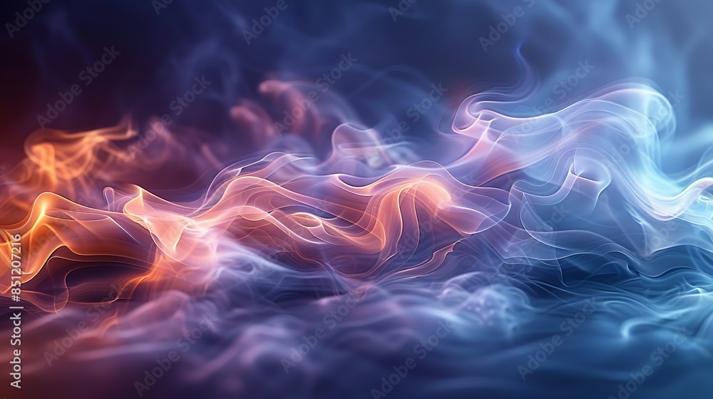 Obraz premium Close-up of smoke tendrils curling upwards in a sinuous dance, lit from below to enhance their delicate, ethereal appearance. Abstract Backgrounds Illustration, Minimalism,