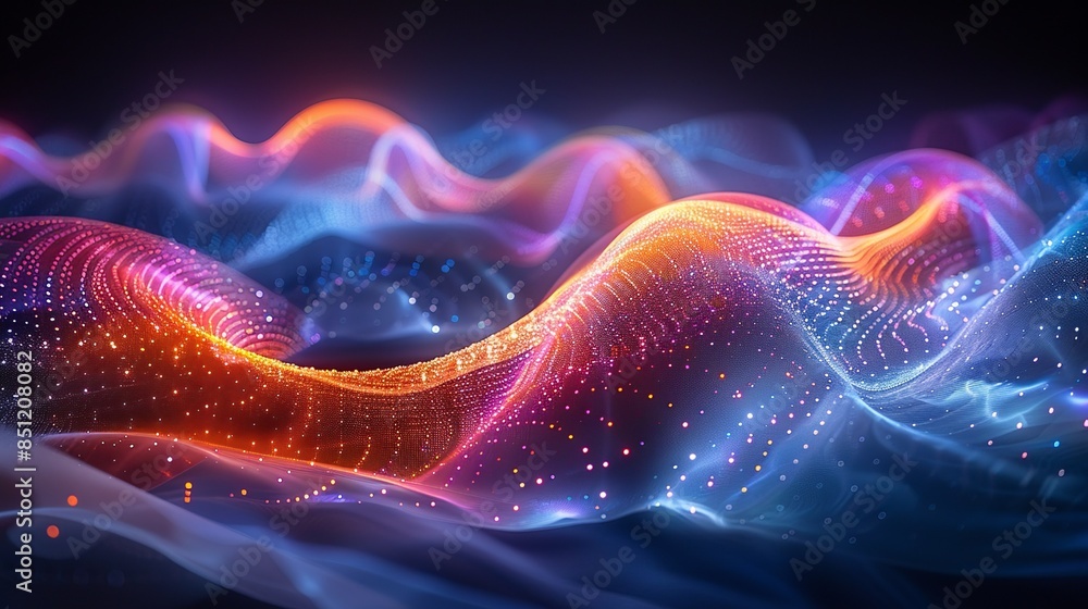 Obraz premium Dynamic photo of light trails from a spinning LED poi, creating colorful, fluid shapes that seem to dance in the darkness. Abstract Backgrounds Illustration, Minimalism,
