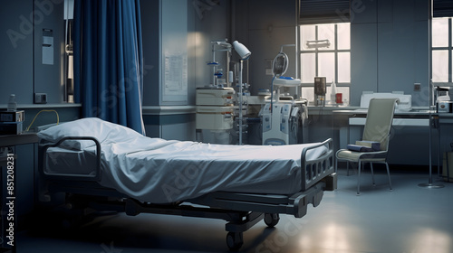 3d rendering Hospital recovery room with beds in midnight