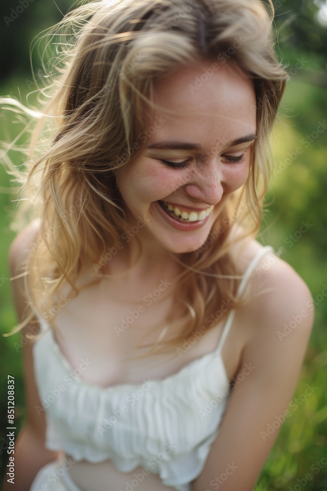 portrait of a sweet woman blonde laughing joyfully portrait of a sweet woman blonde laughing joyfully