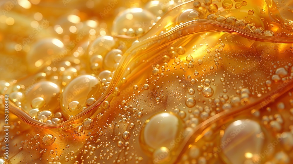 Macro shot of bubbles trapped in amber resin, forming organic, intricate patterns with varying sizes and light reflections. Abstract Backgrounds Illustration, Minimalism, Macro shot of bubbles trapped in amber resin, forming organic, intricate patterns with varying sizes and light reflections. Abstract Backgrounds Illustration, Minimalism,