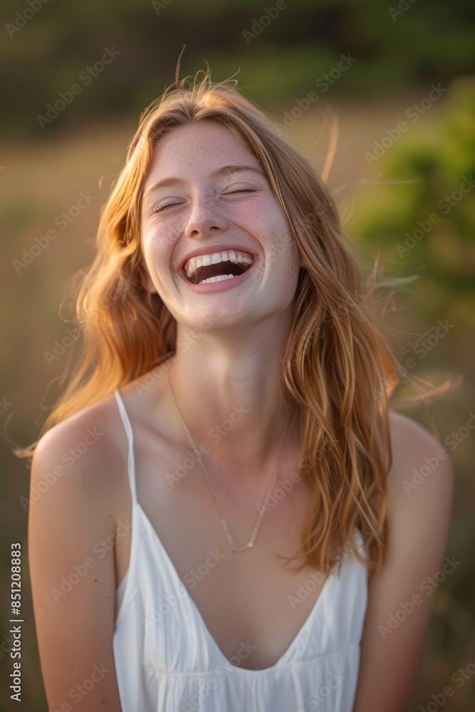 portrait of a sweet woman blonde laughing joyfully portrait of a sweet woman blonde laughing joyfully