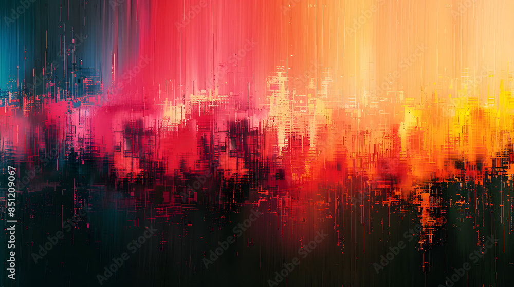 Fototapeta premium Abstract background with colourful distorted motion glitch. Broadcast error, grunge damaged effect
