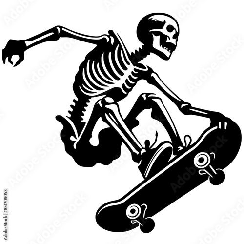 Silhouette of a skeleton playing a skateboard