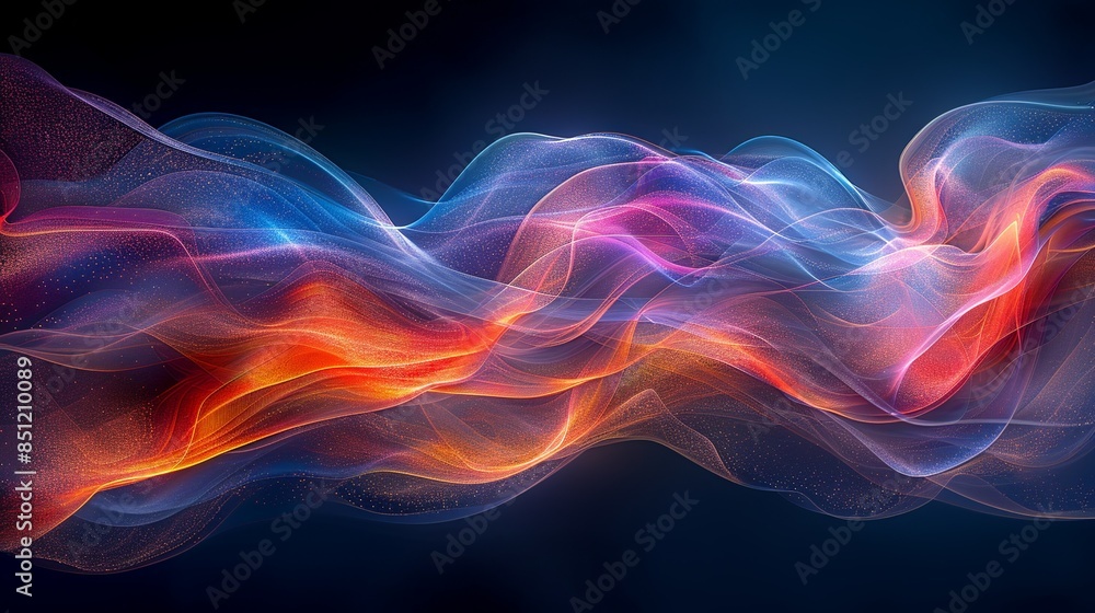 Fototapeta premium Dynamic capture of light trails from spinning poi, creating colorful, fluid shapes in the dark. Abstract Backgrounds Illustration, Minimalism,