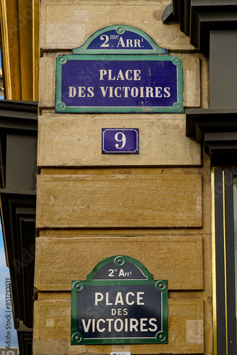 typical street name sign  from Paris , Place des Victoires  photo