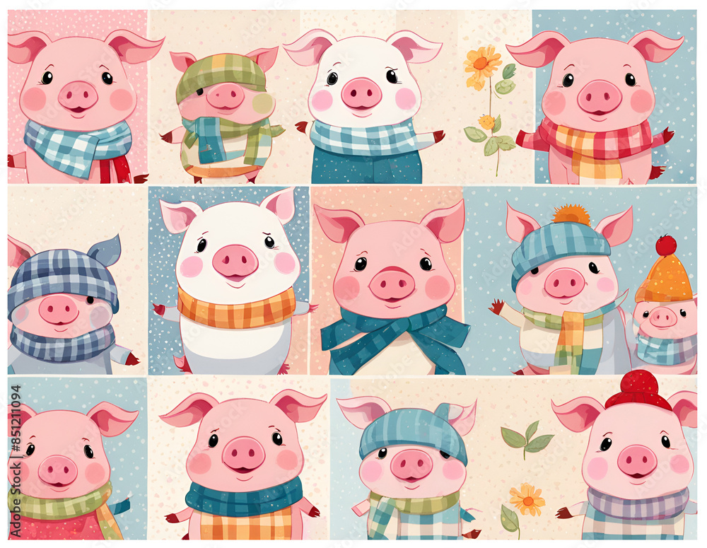 Pet pigs, Cartoonpigs wearing hats and necklaces
,Duoge Comics. Multi grid emoticons, multiple animal avatars and expressions Pet pigs, Cartoonpigs wearing hats and necklaces
,Duoge Comics. Multi grid emoticons, multiple animal avatars and expressions