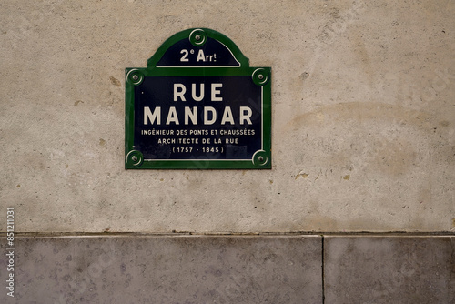 typical street name sign  from Paris , Rue Mansar photo