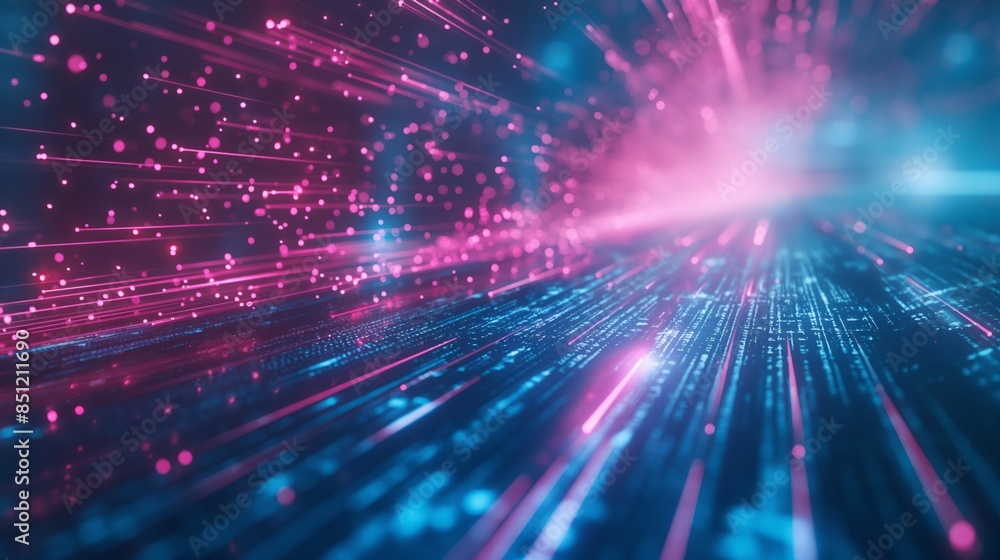 Obraz premium pink blue abstract light technology background of cyber attack.