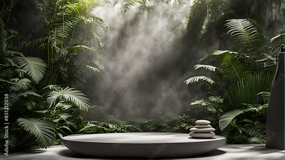 Podium exotic splay concrete Cosmetic 3D beauty dark Jungle Rock template trendy promotion Nature stone product pedestal mockup leaf palm background render Gray set podium dais Podium exotic splay concrete Cosmetic 3D beauty dark Jungle Rock template trendy promotion Nature stone product pedestal mockup leaf palm background render Gray set podium dais