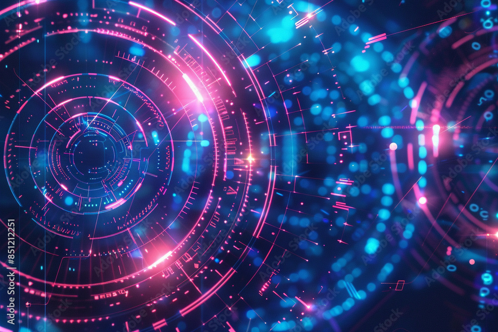 Geometric hi-tech patterns with interconnected circles and glowing elements, forming a sophisticated and intricate digital background design. Geometric hi-tech patterns with interconnected circles and glowing elements, forming a sophisticated and intricate digital background design.
