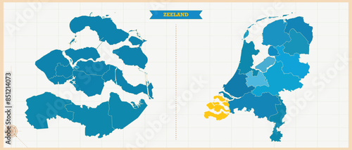 A Map highlighting Zeeland in the Netherlands Map, Zeeland and Netherlands modern map with Colorful Hi detailed Vector, geographical borders