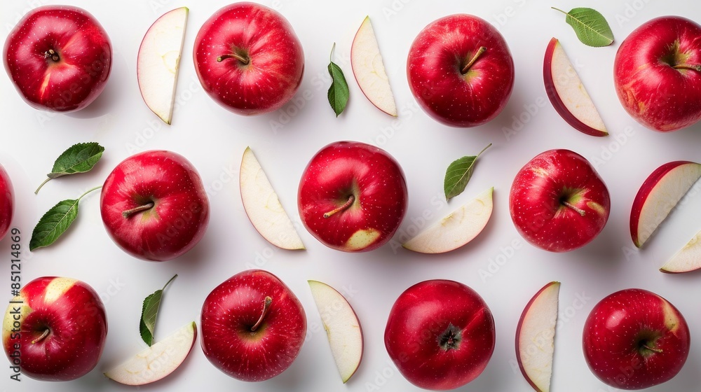 Fototapeta premium Red Apples Pattern on White Background