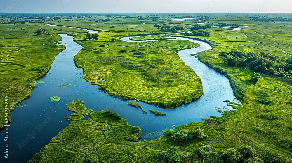 Detailed aerial photograph of a wetland area, where the natural patterns of water channels and vegetation form a unique and visually captivating abstract landscape. Abstract Backgrounds Illustration, Detailed aerial photograph of a wetland area, where the natural patterns of water channels and vegetation form a unique and visually captivating abstract landscape. Abstract Backgrounds Illustration,