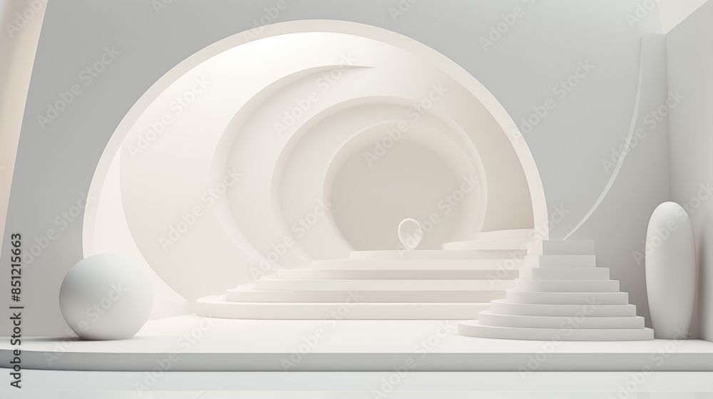 Fototapeta premium 3d scene with white ball and white scene in the minimal style. 3d render modern interior