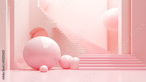 3d scene with pink ball and pink color background in the minimal style. 3d render modern interior
