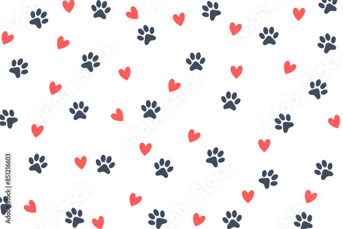 cute paw toe and heart pattern background for fabric print