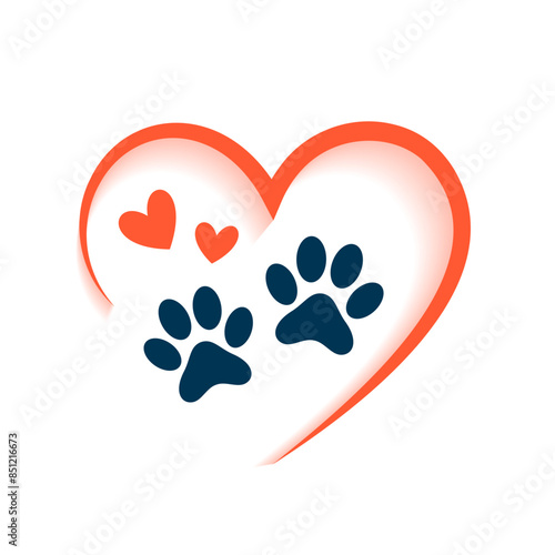 cute paw feet print background with papercut heart