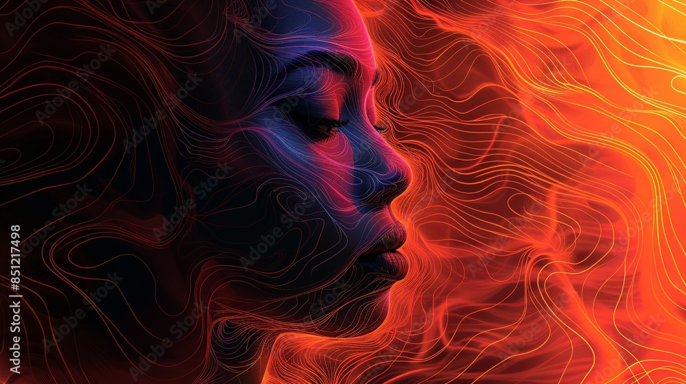 A hand-drawn portrait emerging from an abstract background with flowing lines, reflecting the complexity of human emotions. Abstract Backgrounds Illustration, Minimalism, A hand-drawn portrait emerging from an abstract background with flowing lines, reflecting the complexity of human emotions. Abstract Backgrounds Illustration, Minimalism,