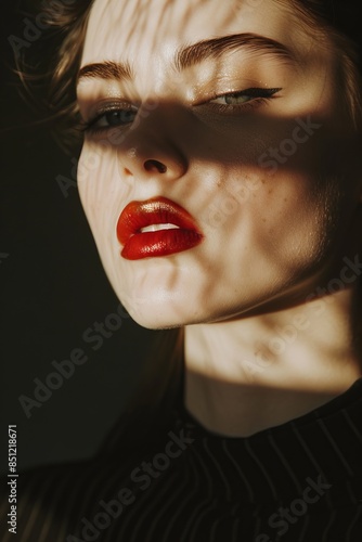 portrait with dramatic shadow play of a beautiful woman