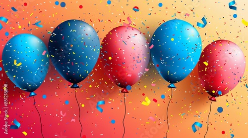 An abstract, colorful backdrop with hand-drawn elements like balloons and confetti, capturing the essence of celebration and joy. Abstract Backgrounds Illustration, Minimalism, photo