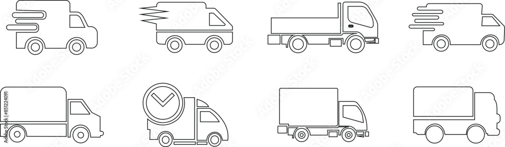 Fast moving shipping delivery truck line icons Set for transportation ...