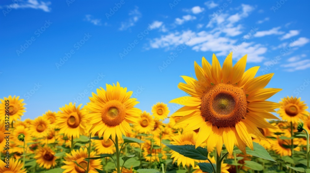 Fototapeta premium a field of sunflowers swaying gently in the summer breeze under a clear blue sky 
